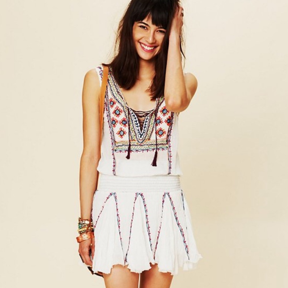 Free People FP One Fez Dress White Embroidered - L